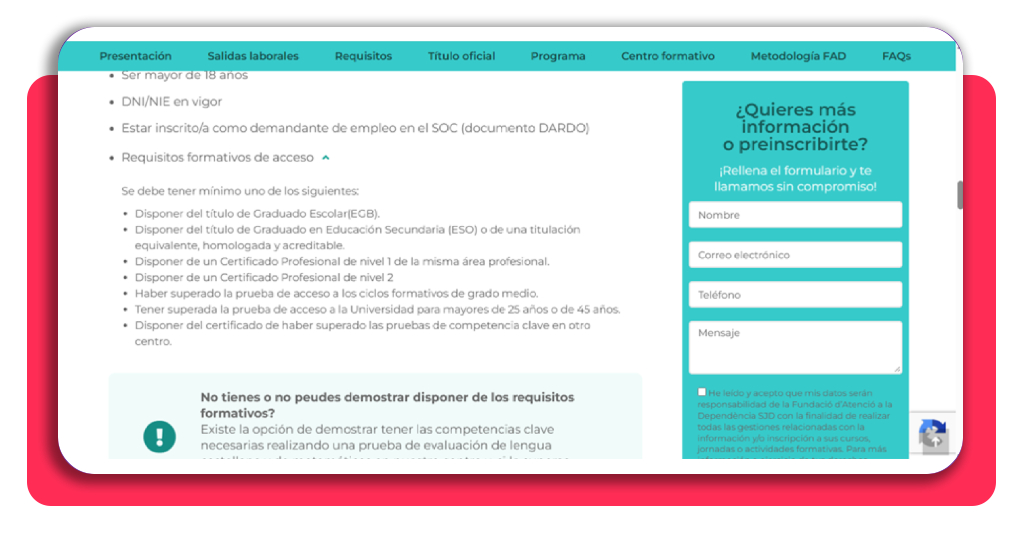 Fórmate como cuidador de mayores GRATIS y elige dónde trabajar 3 Formulario de preinscripción cuidador de mayores FAD SJD