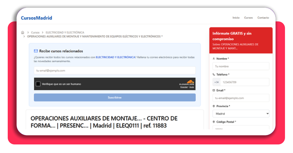 Trabaja AHORA montando equipos eléctricos con curso GRATIS 1 Ficha del curso ELEQ0111 en CursosMadrid