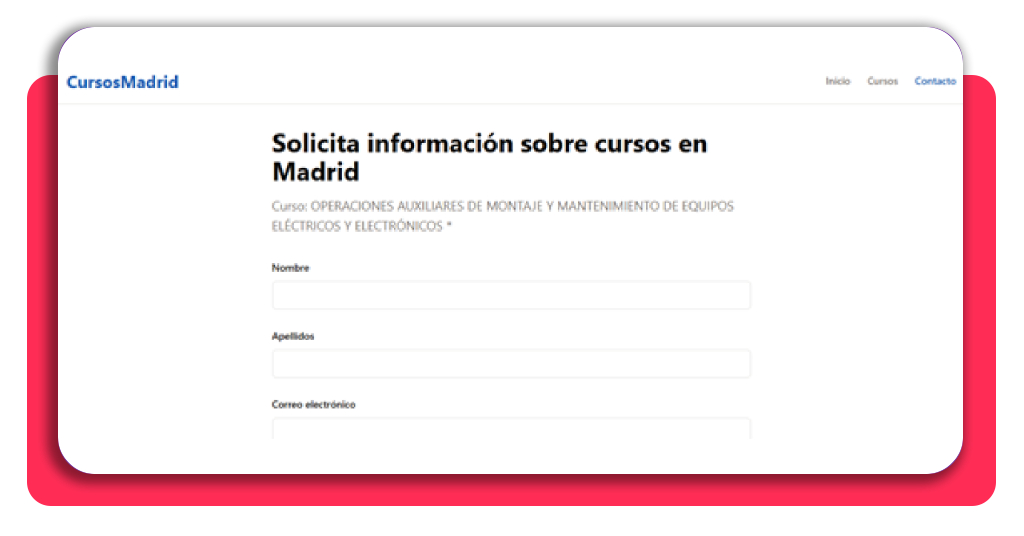Trabaja AHORA montando equipos eléctricos con curso GRATIS 4 Campos del formulario de solicitud de información