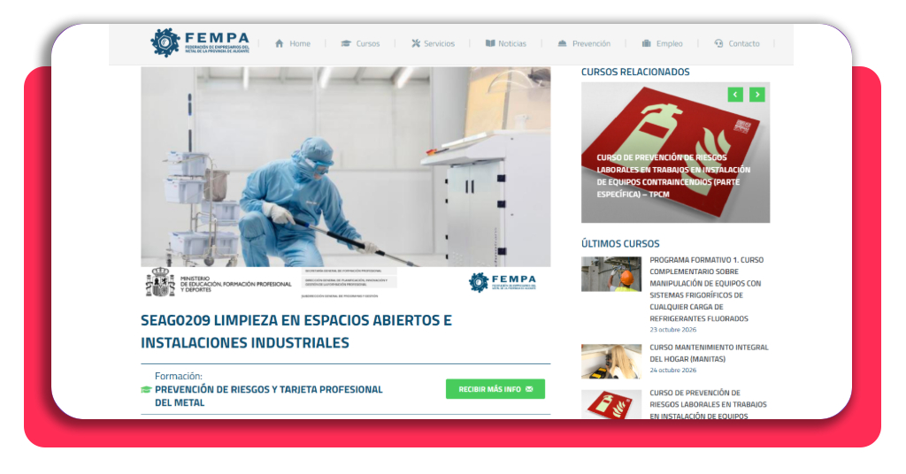 Formulario de información del curso de limpieza industrial en FEMPA