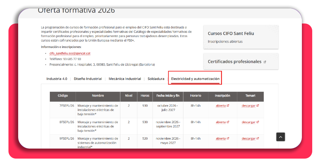 Trabajo como electricista: curso 100% GRATIS (con certificado) 2 Paso 2 selección programa electricidad y automatización