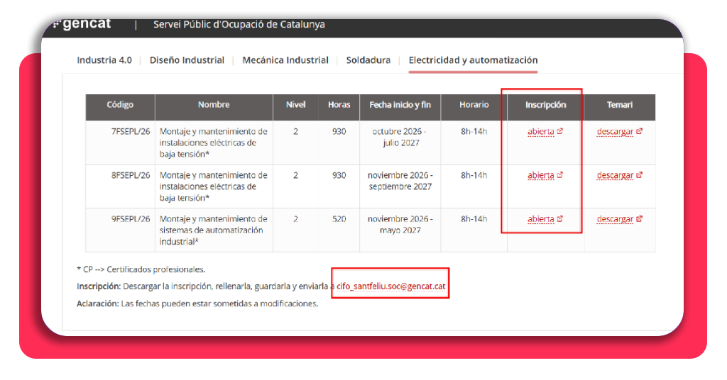 Trabajo como electricista: curso 100% GRATIS (con certificado) 3 Paso 3 descarga y envío solicitud curso electricista
