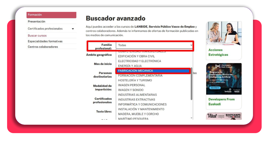 Trabaja en fábrica con este curso 100 % GRATIS (con certificado) 2 Paso 2 usa el buscador avanzado de Lanbide para encontrar el curso