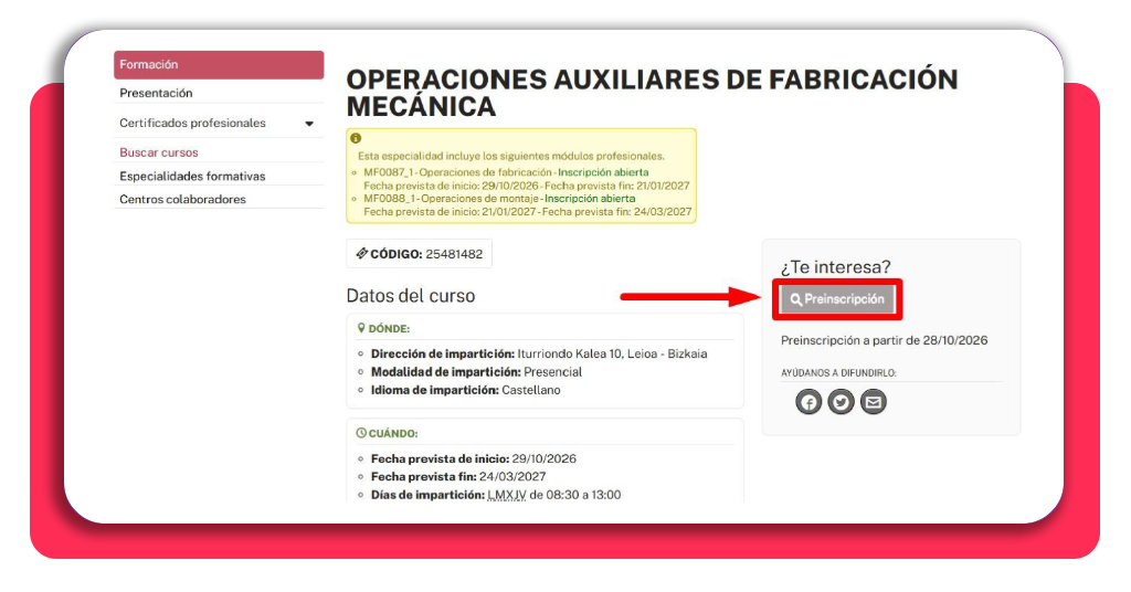 Trabaja en fábrica con este curso 100 % GRATIS (con certificado) 3 Paso 3 lee la información del curso e inicia el proceso de preinscripción